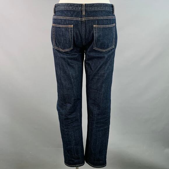 THE ROW Size 12 Blue Indigo Cotton Twill Contrast Stitch Tapered Selvedge Jeans - Picture 2 of 6